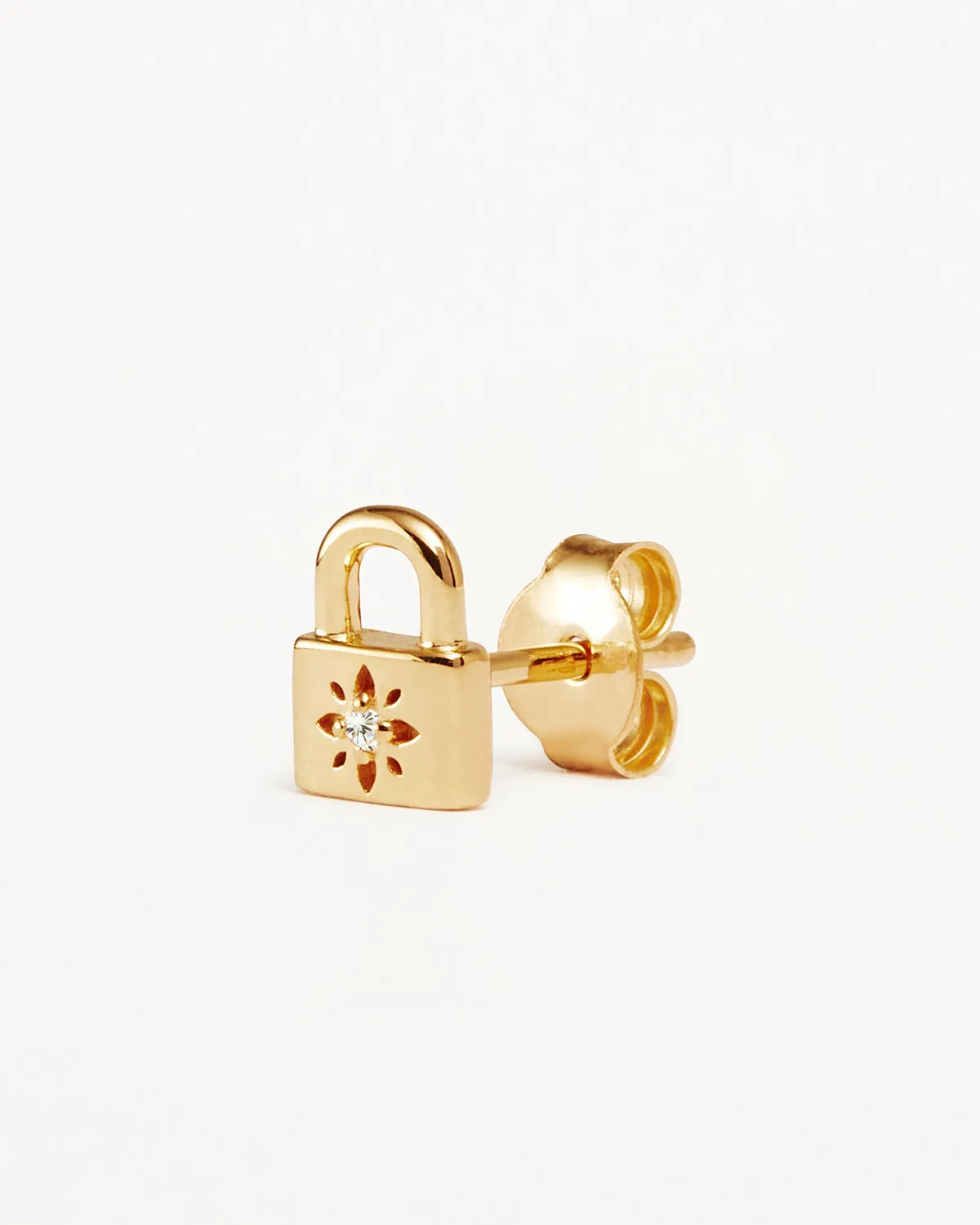 18k Gold Vermeil Crystal Lotus Padlock Stud Earrings Bycharlotte