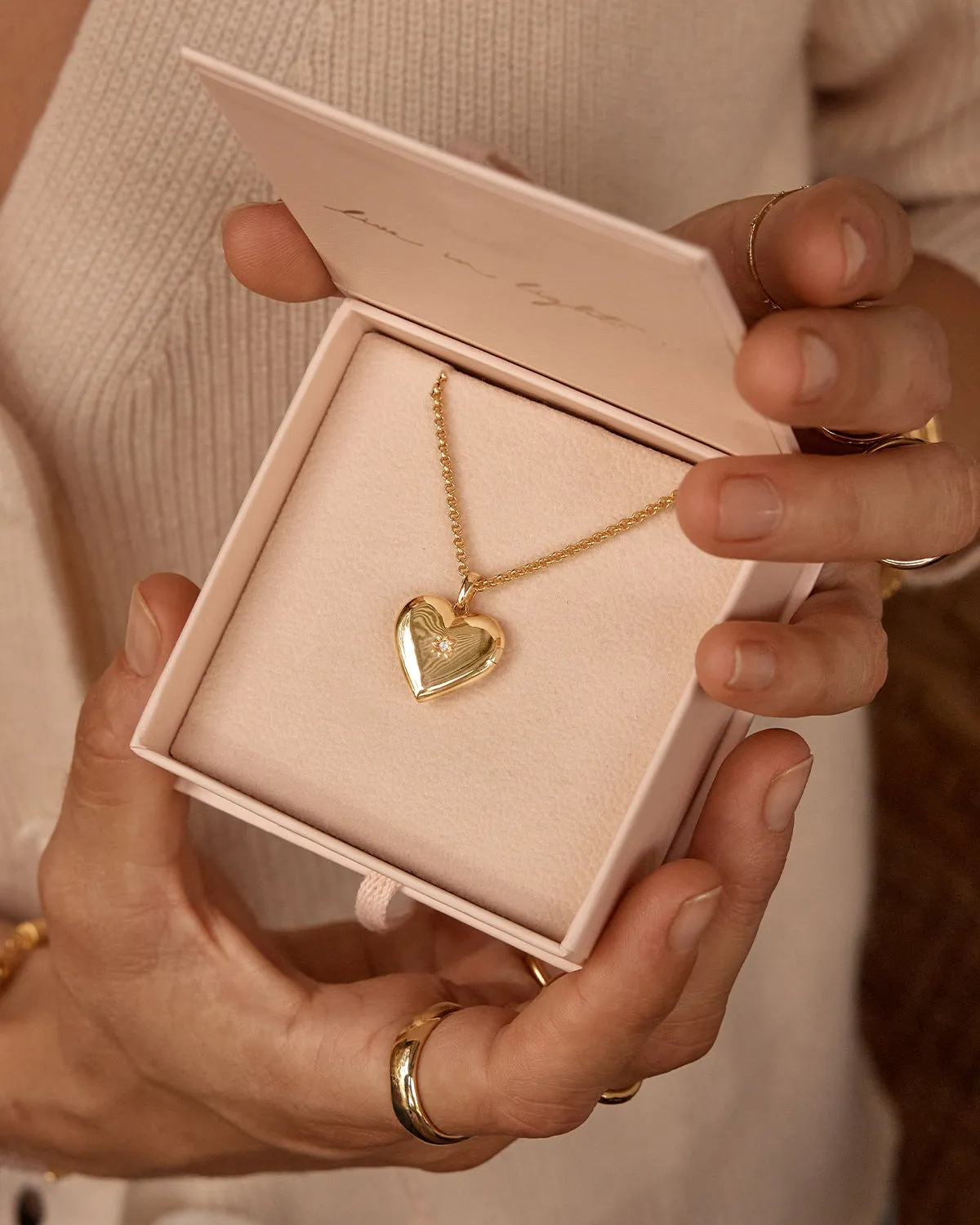 18k Gold Vermeil Large Heart Lotus Locket Pendant Bycharlotte