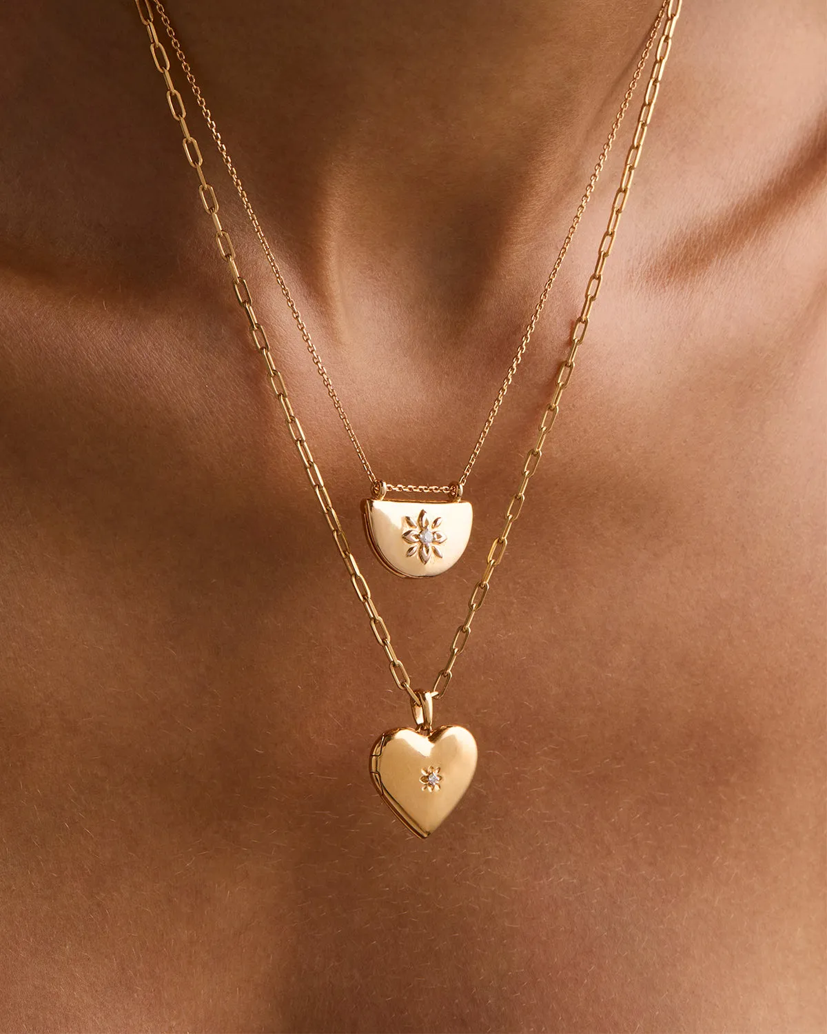 18k Gold Vermeil Large Heart Lotus Locket Pendant Bycharlotte