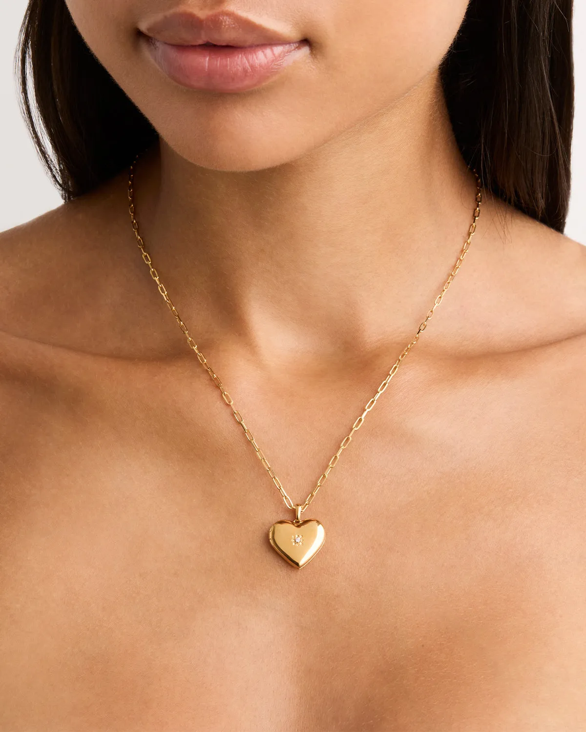 18k Gold Vermeil Large Heart Lotus Locket Pendant Bycharlotte
