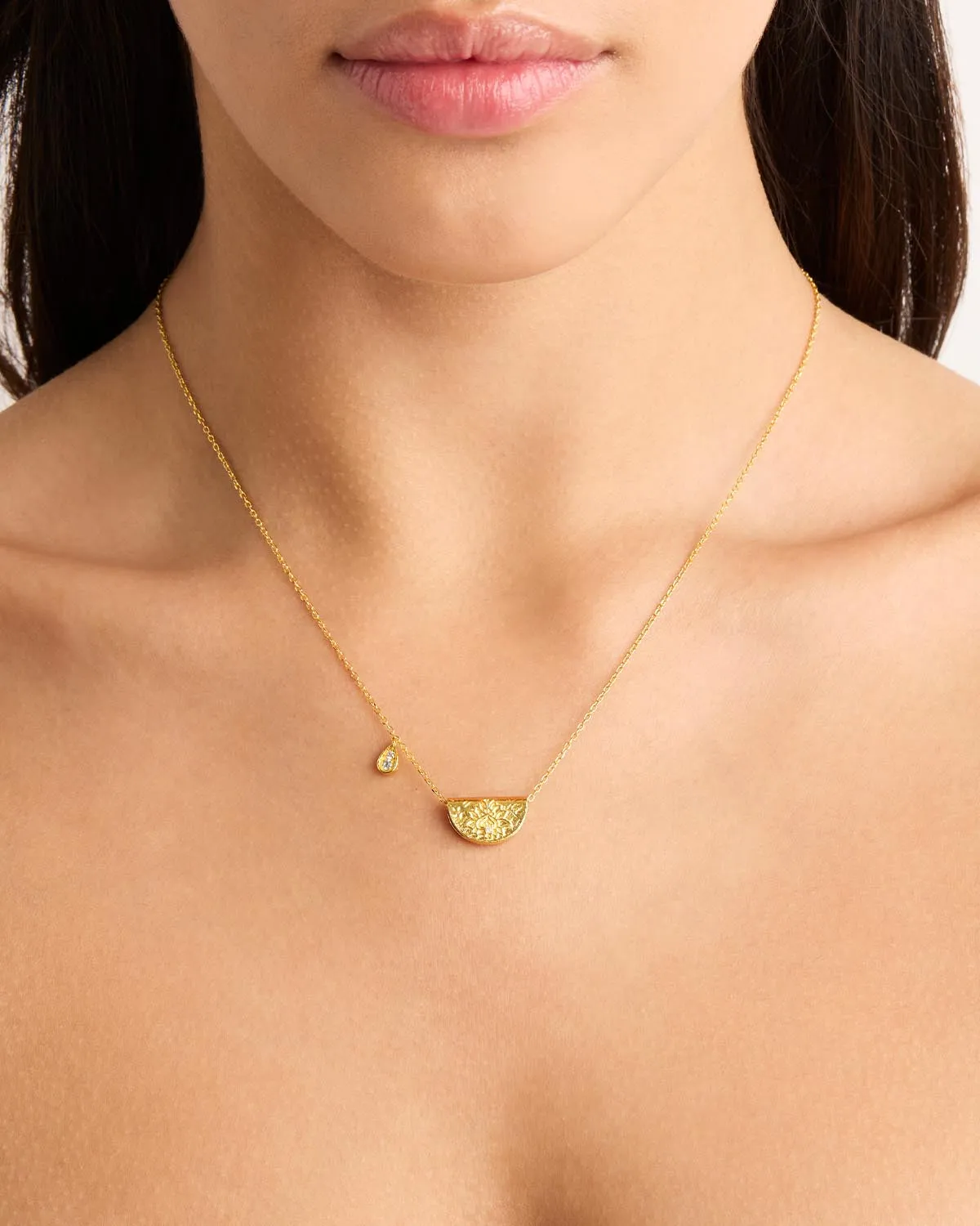 18k Gold Vermeil Lotus Birthstone Necklace - April - White Topaz Bycharlotte