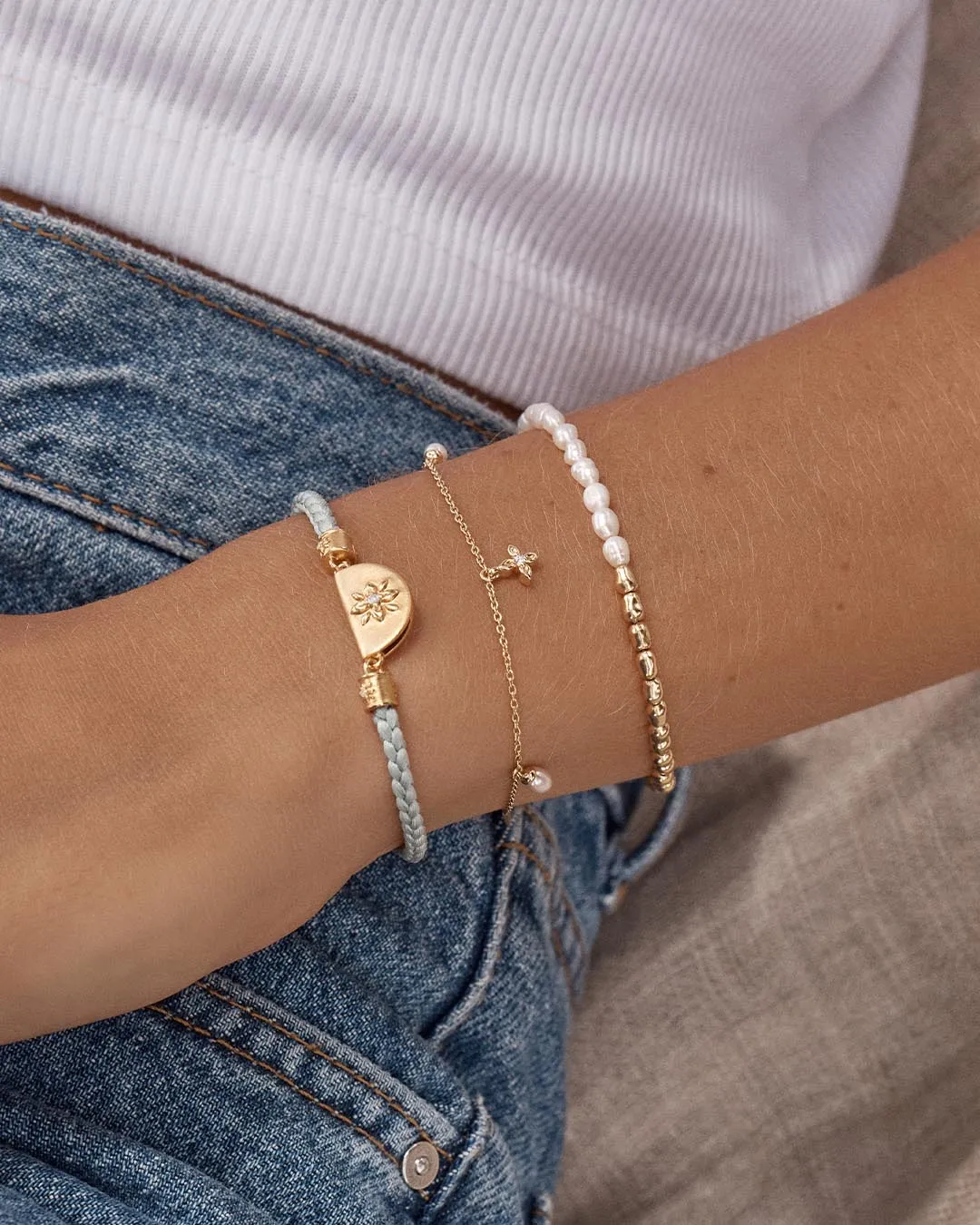 18k Gold Vermeil Lotus Blue Silk Cord Bracelet Bycharlotte