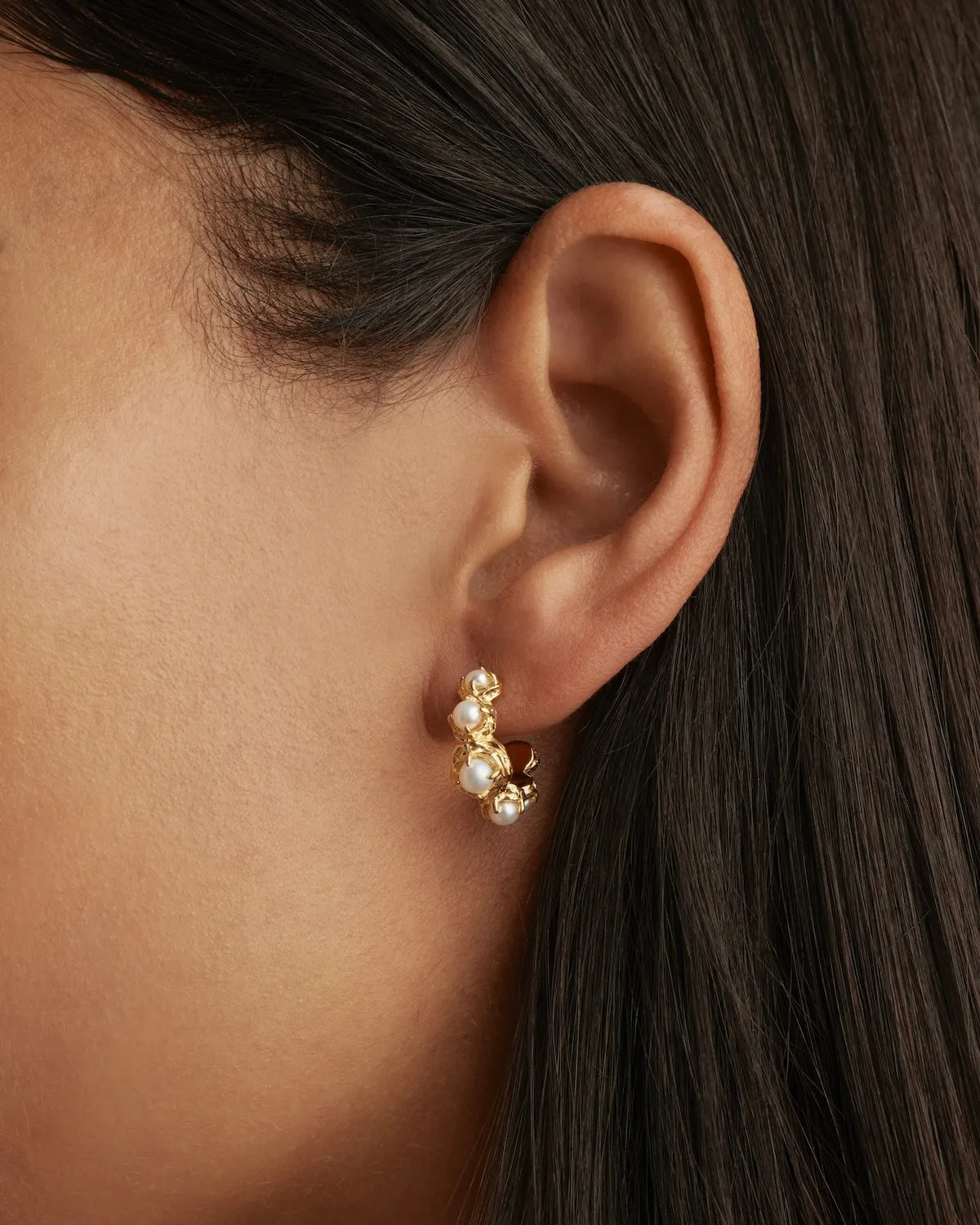 18k Gold Vermeil Peace Within Pearl Hoops Bycharlotte