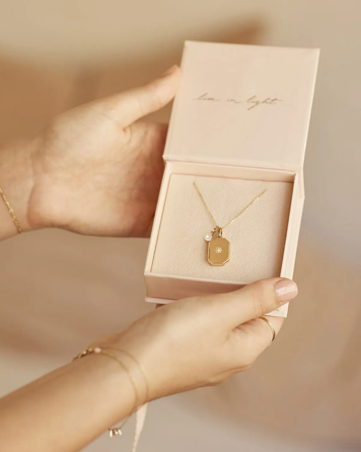 18k Gold Vermeil Rectangular Lotus Locket Pendant Bycharlotte