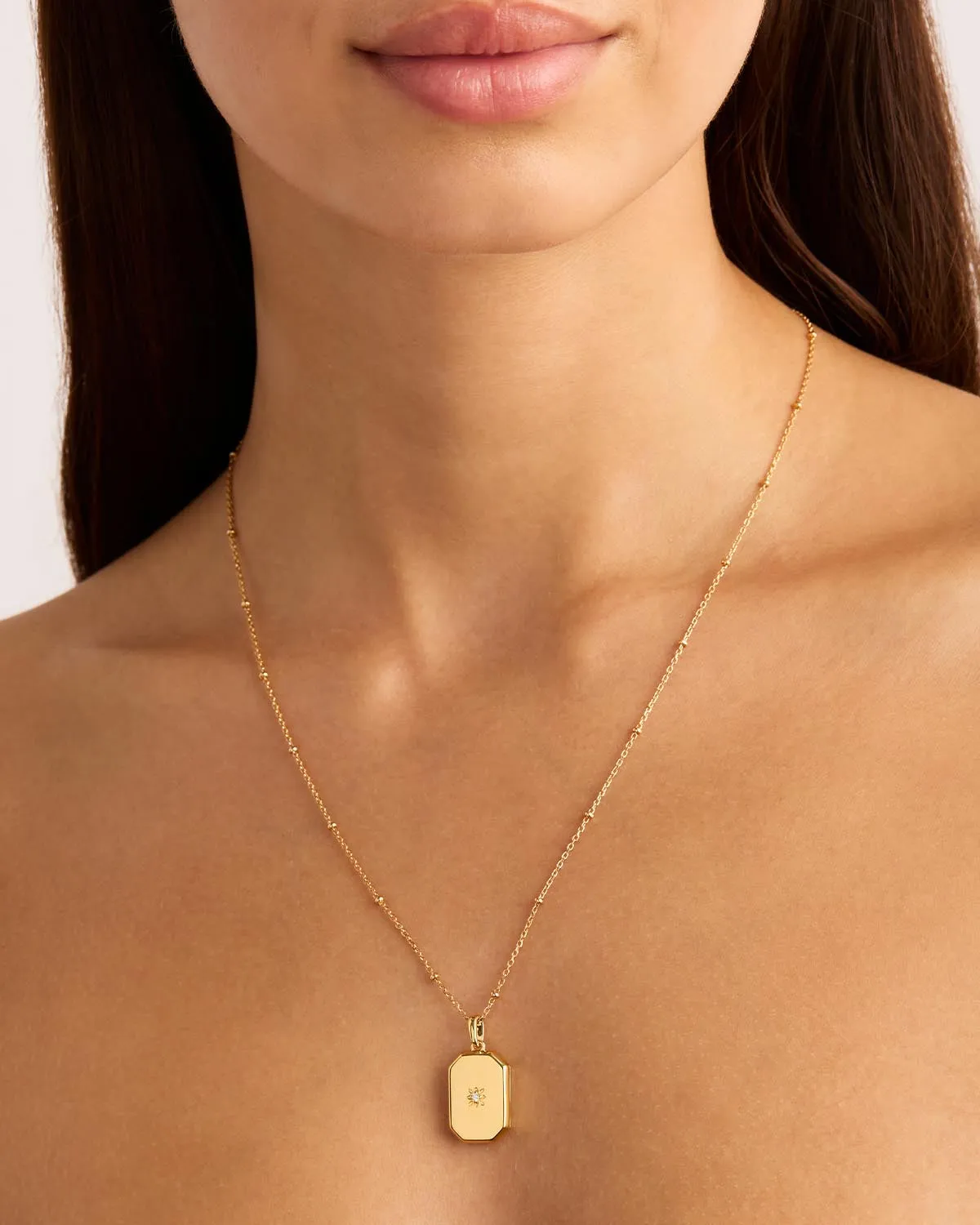 18k Gold Vermeil Rectangular Lotus Locket Pendant Bycharlotte