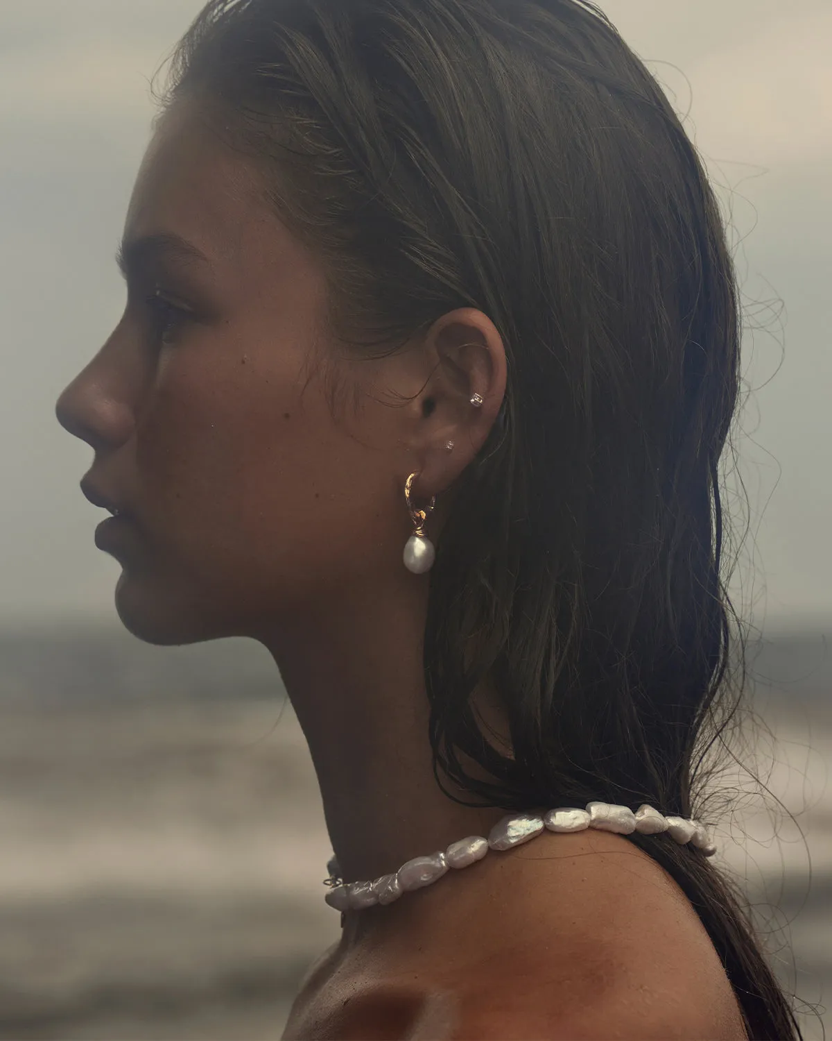 18k Gold Vermeil Whispers of Tranquillity Pearl Hoops Bycharlotte