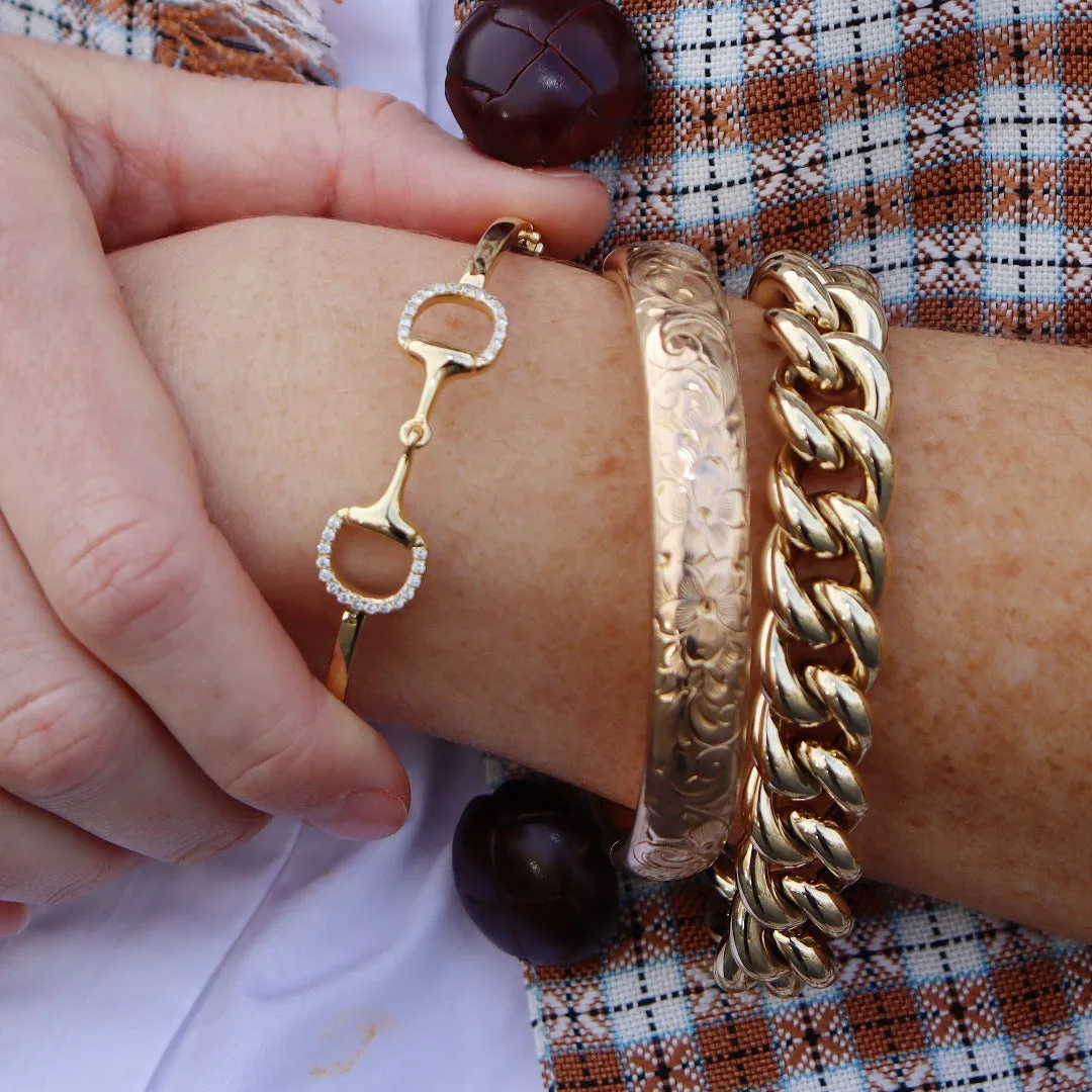 18K Yellow Gold Diamond Horsebit Bangle