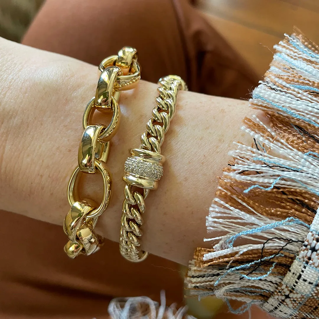 18K Yellow Gold Italian Mixed Oval Link Bracelet