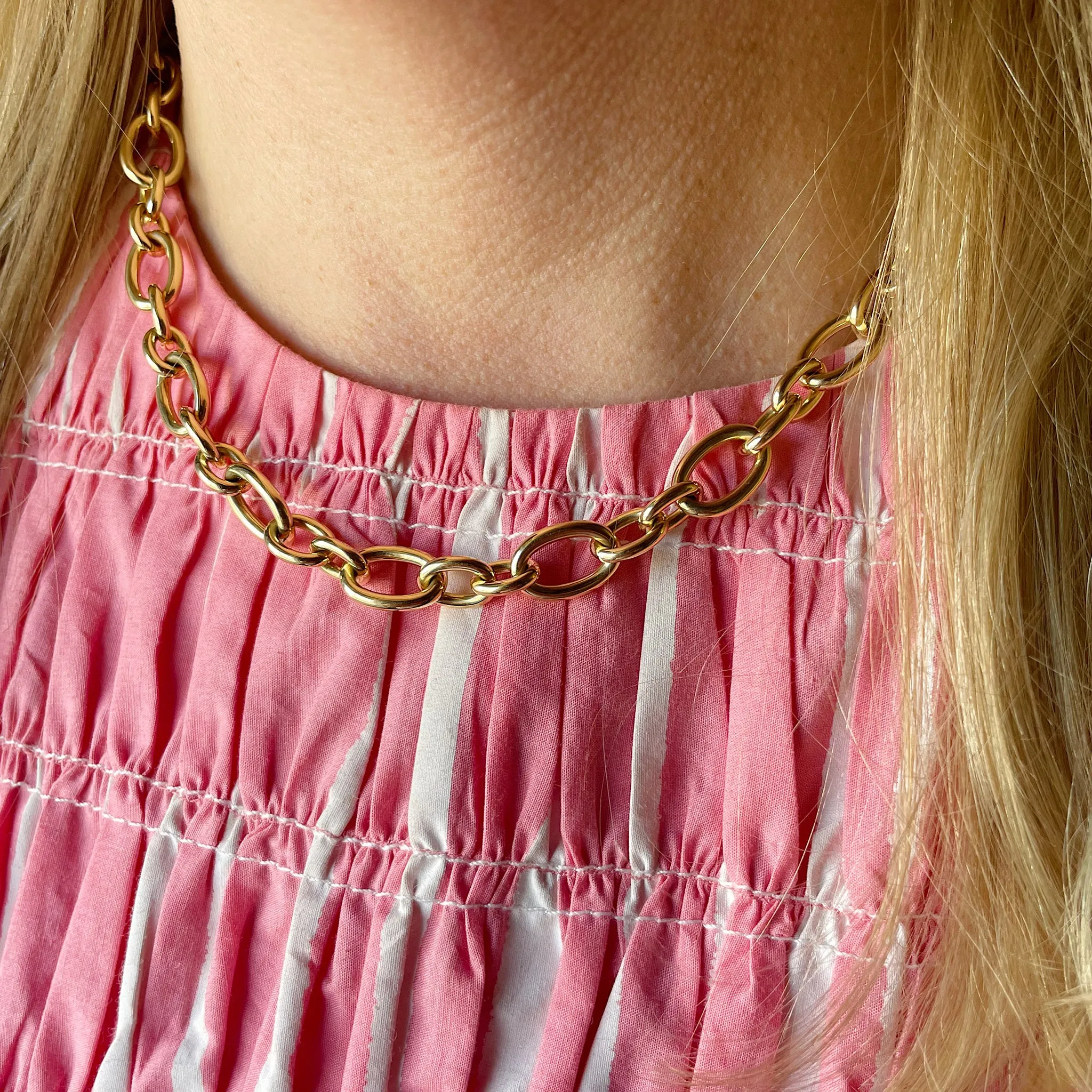 18K Yellow Gold Italian Mixed Oval Link Necklace Croghans
