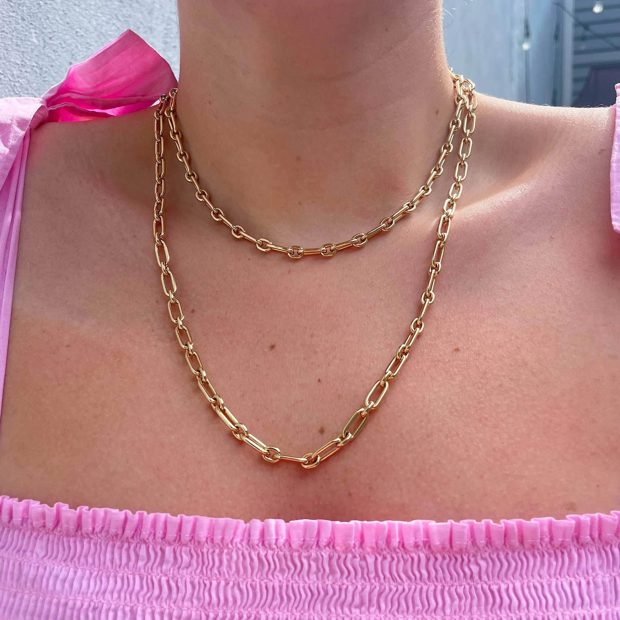 18K Yellow Gold Italian Oblong Oval Link Necklace Croghans