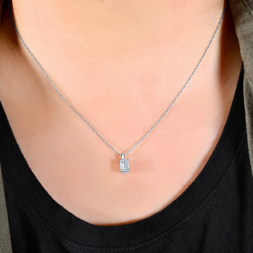 2 Ct Emerald Diamond Solitaire Pendant 14k White Gold Lab Grown