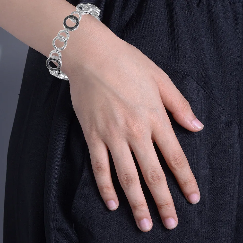 2 cttw Black Diamond Tennis Bracelet .925 Sterling Silver With Rhodium Circle