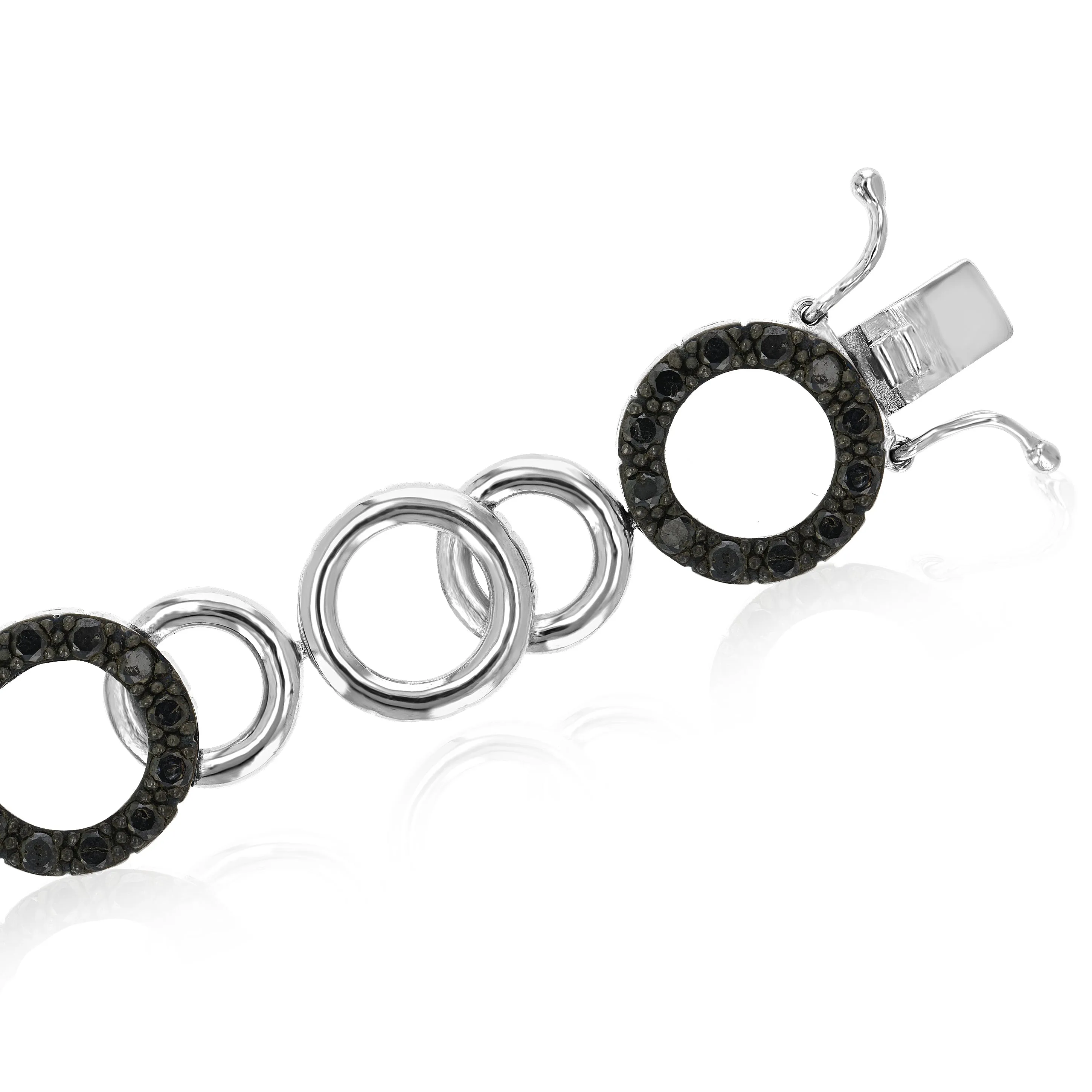 2 cttw Black Diamond Tennis Bracelet .925 Sterling Silver With Rhodium Circle