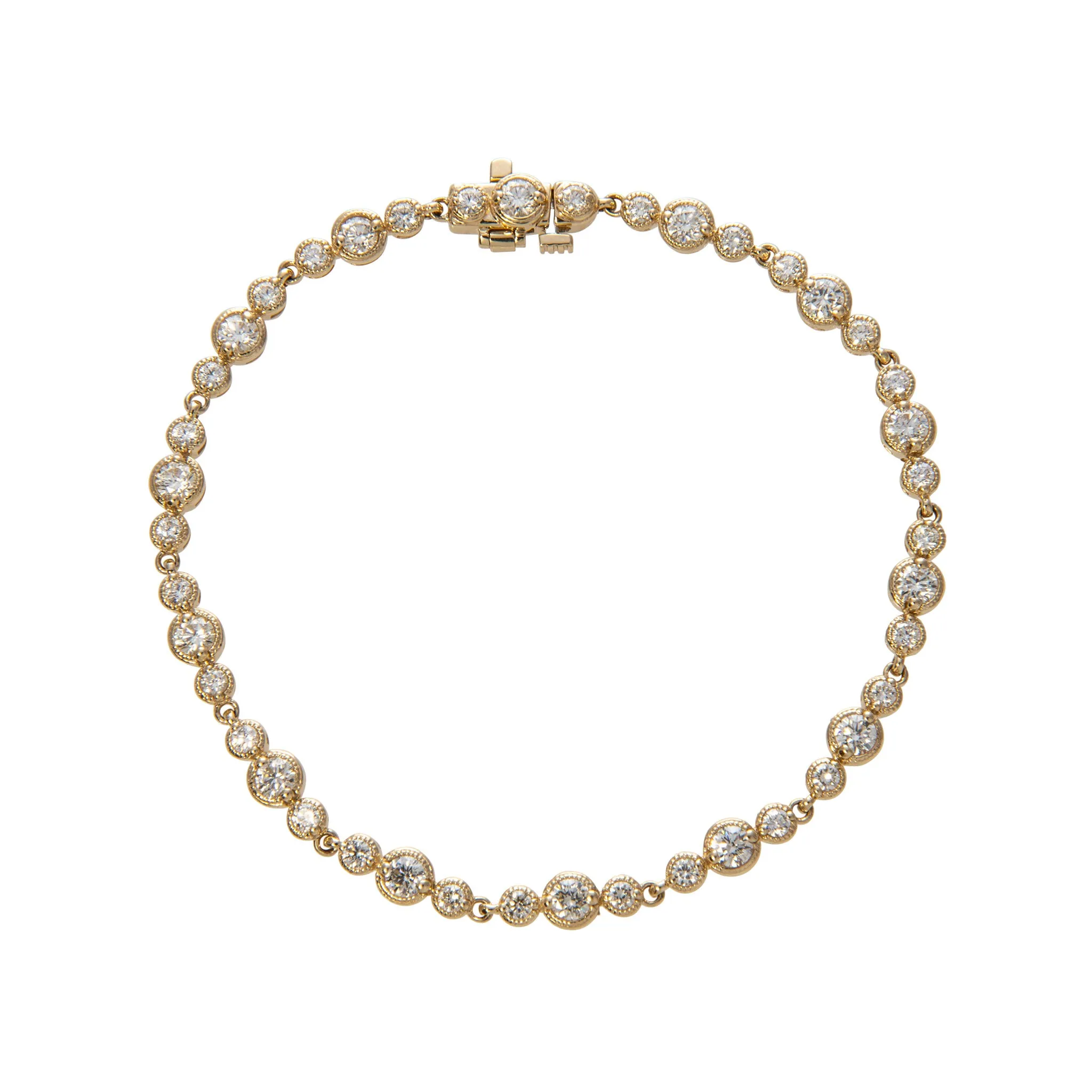2.20ctw Diamond Milgrain Bezel 14K Yellow Gold Tennis Bracelet