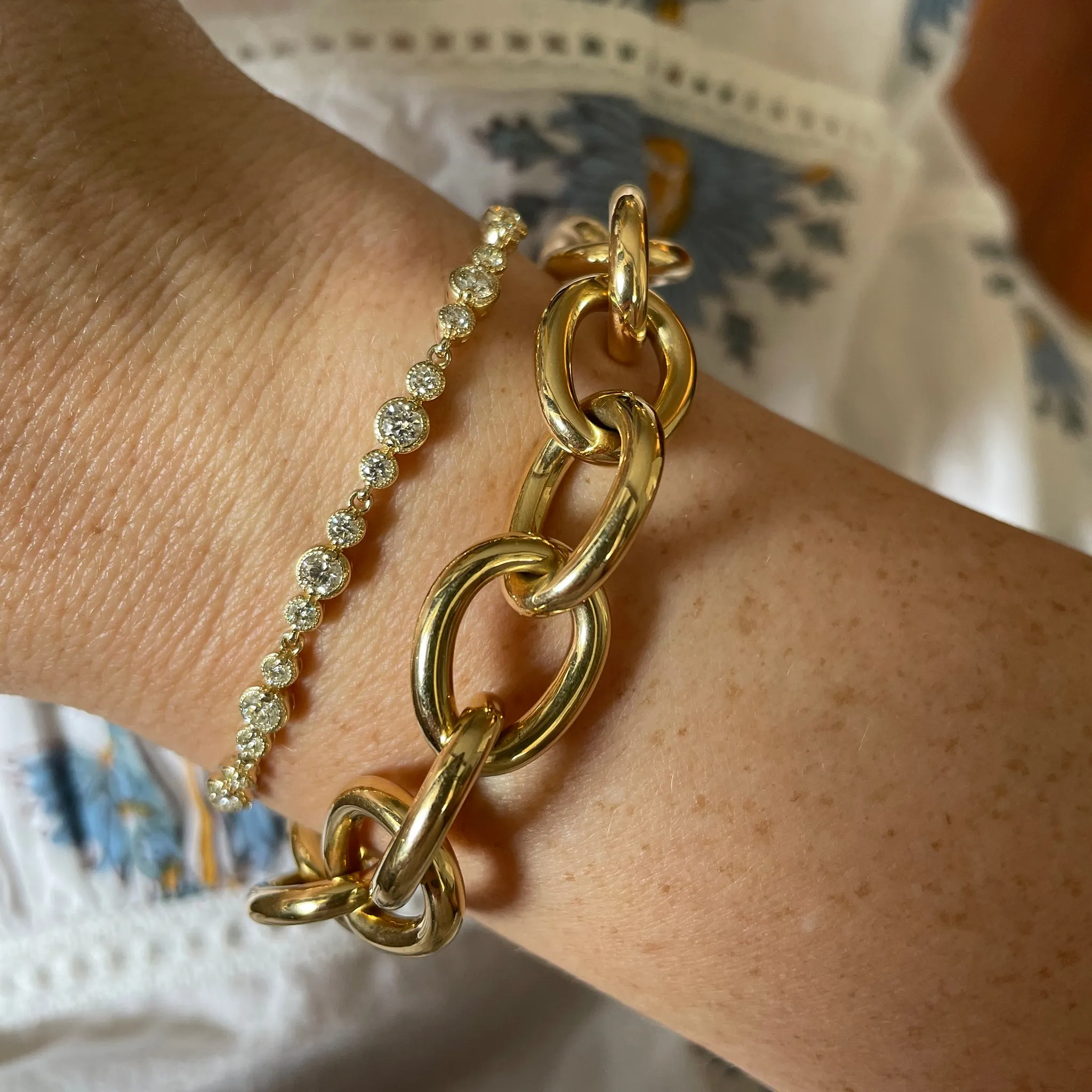 2.20ctw Diamond Milgrain Bezel 14K Yellow Gold Tennis Bracelet