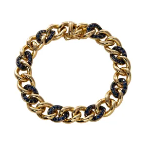 2.45ctw Pav Sapphire 18K Yellow Gold Curb Link Bracelet