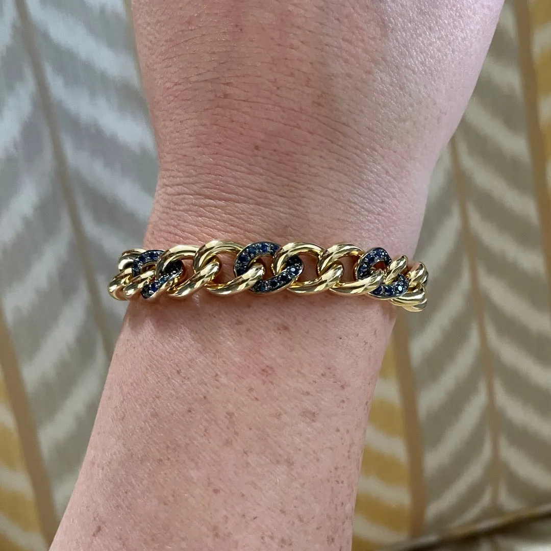 2.45ctw Pav Sapphire 18K Yellow Gold Curb Link Bracelet