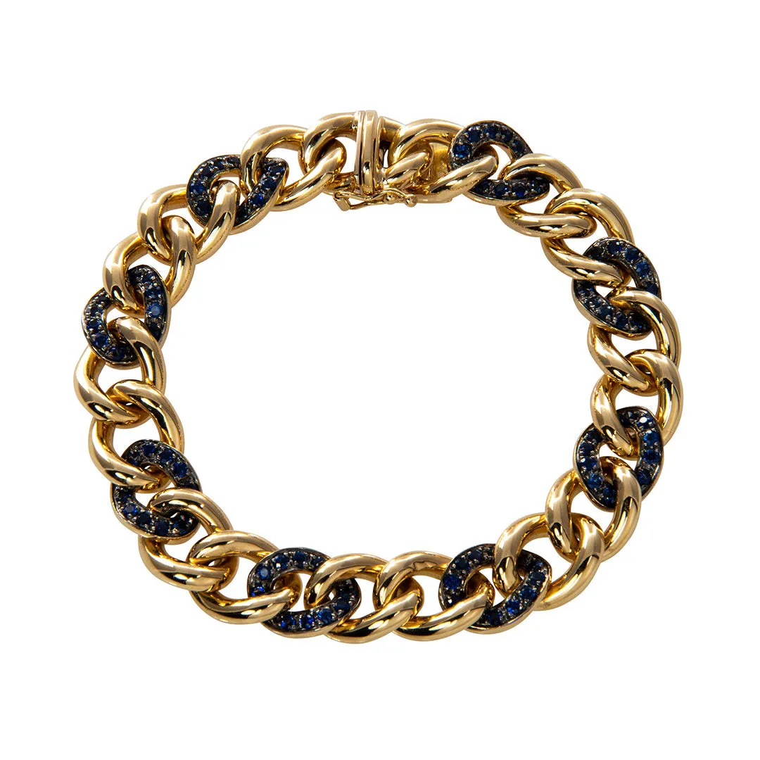 2.45ctw Pav Sapphire 18K Yellow Gold Curb Link Bracelet