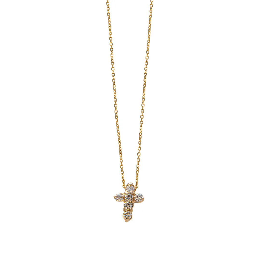 .28ctw Diamond Small Cross 14K Yellow Gold Pendant Necklace Croghans