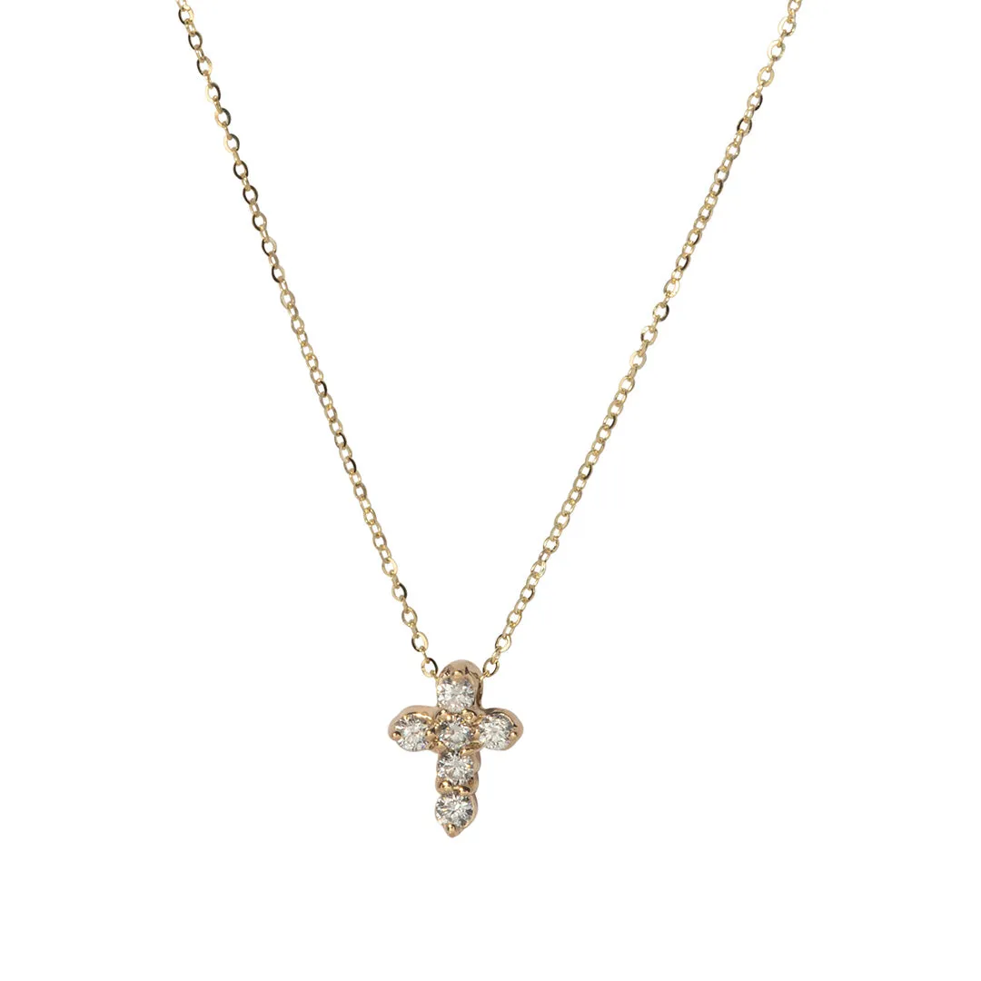 .28ctw Diamond Small Cross 14K Yellow Gold Pendant Necklace Croghans