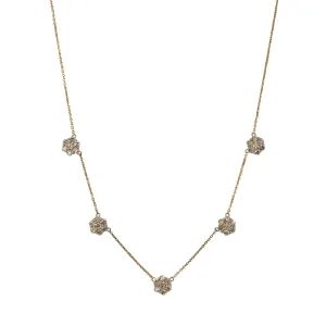 2ct Diamond Flower Cluster 5 Station 14K Yellow Gold Necklace Croghans