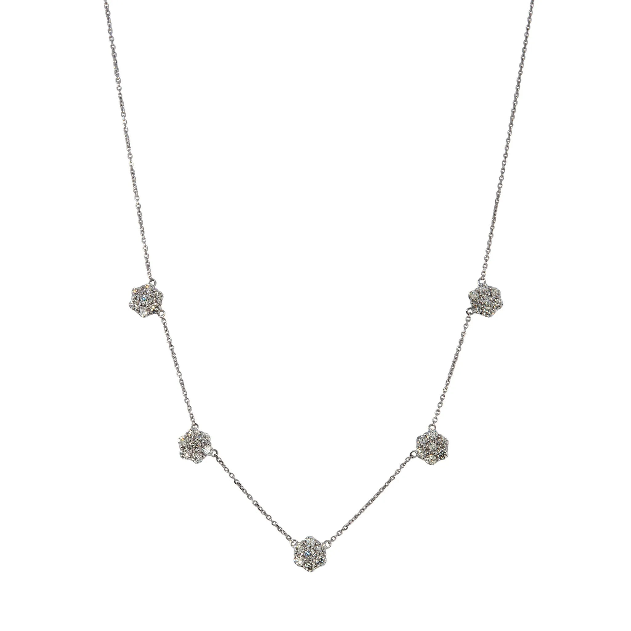 2ctw Diamond Flower Cluster 5 Station 14K White Gold Necklace Croghans