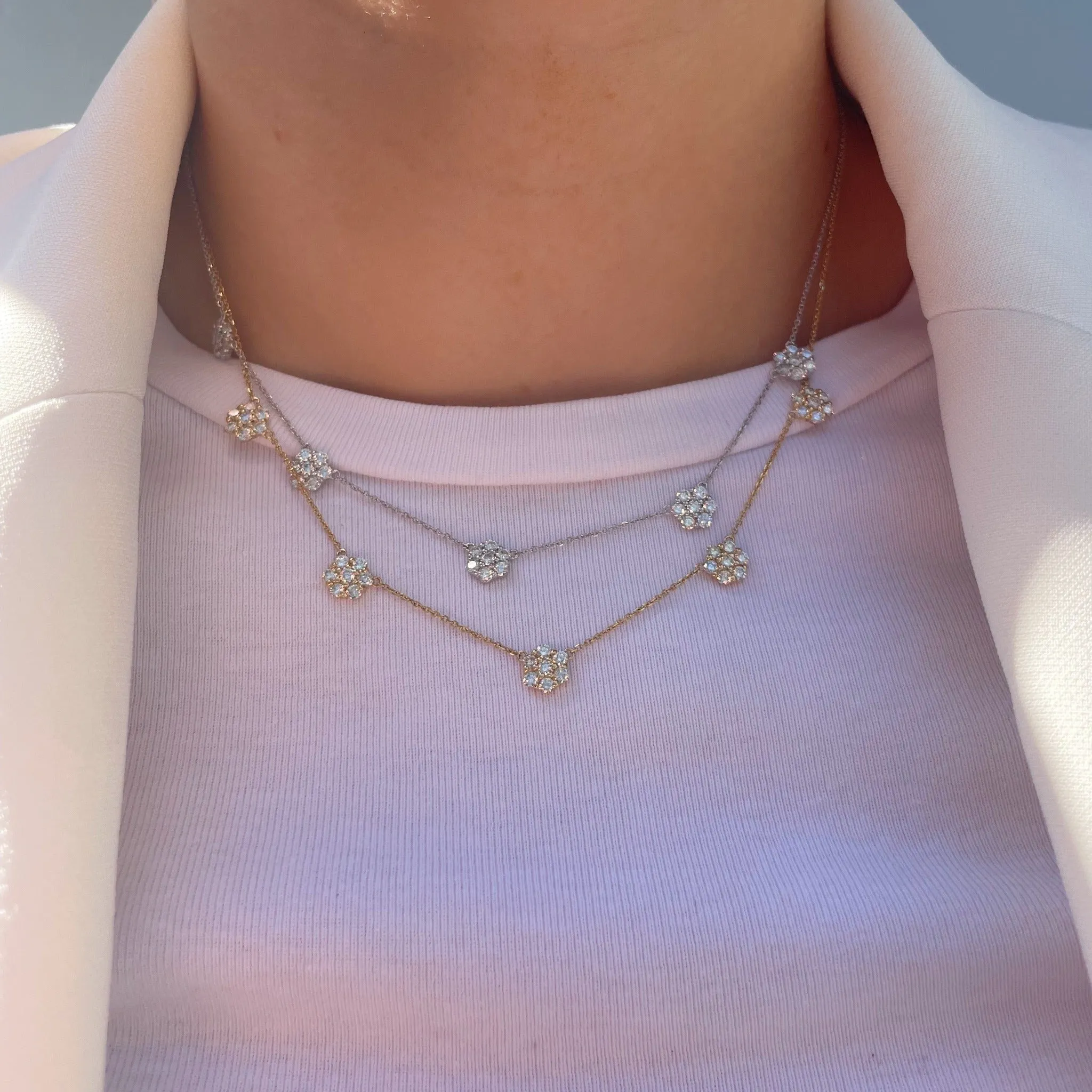 2ctw Diamond Flower Cluster 5 Station 14K White Gold Necklace Croghans