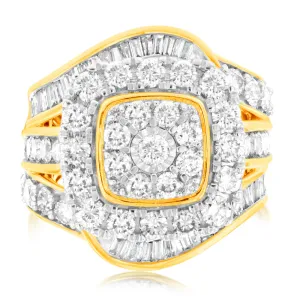 3 Carat Diamond Ring with Brilliant and Tapered Baguette Diamonds in 9ct Yellow Gold Shiels