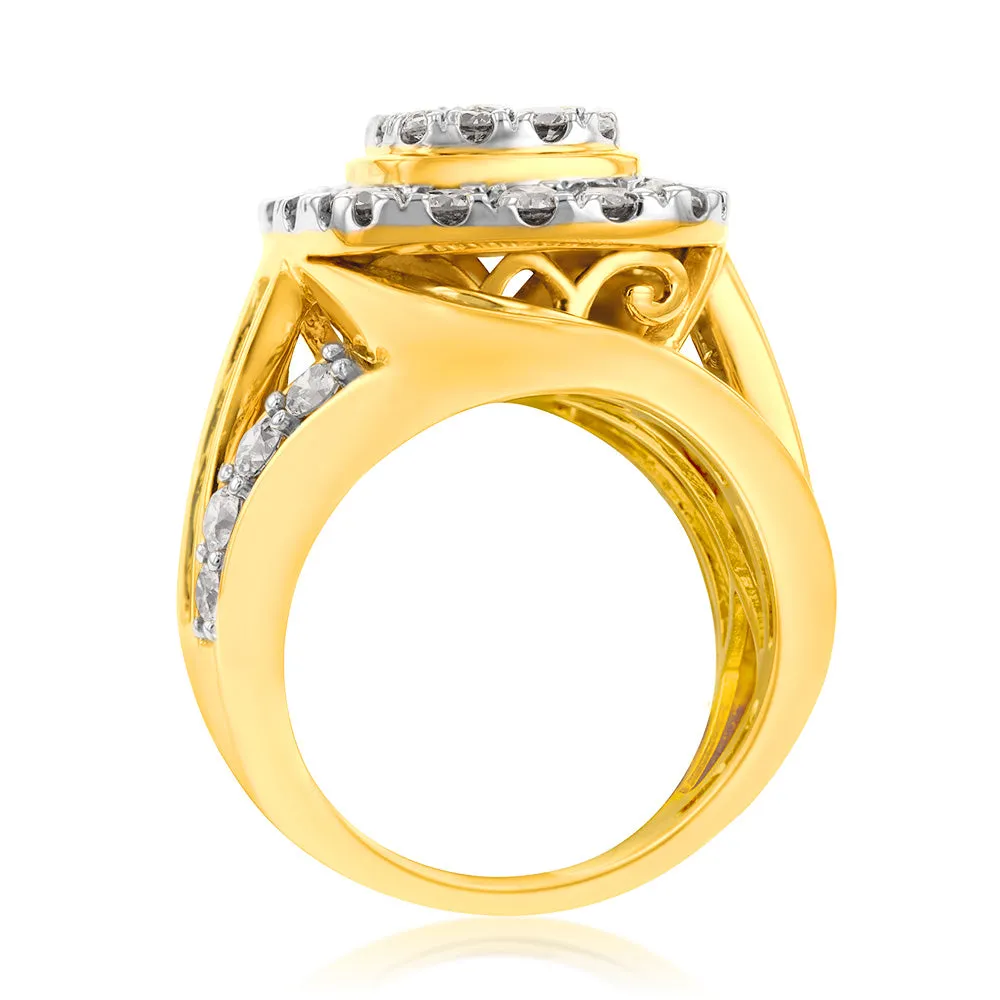 3 Carat Diamond Ring with Brilliant and Tapered Baguette Diamonds in 9ct Yellow Gold Shiels