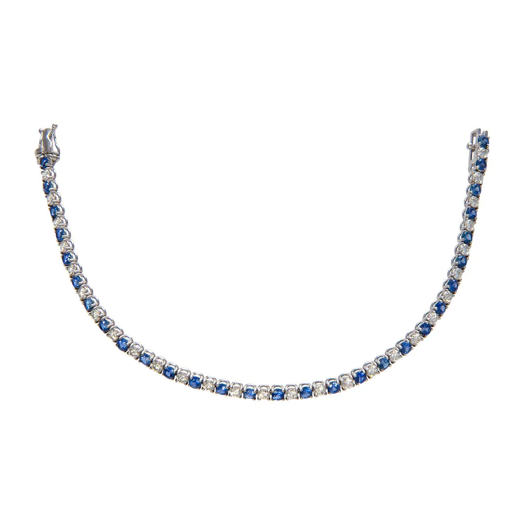3.90ctw Sapphire & 2.55ctw Diamond 14K White Gold Tennis Bracelet