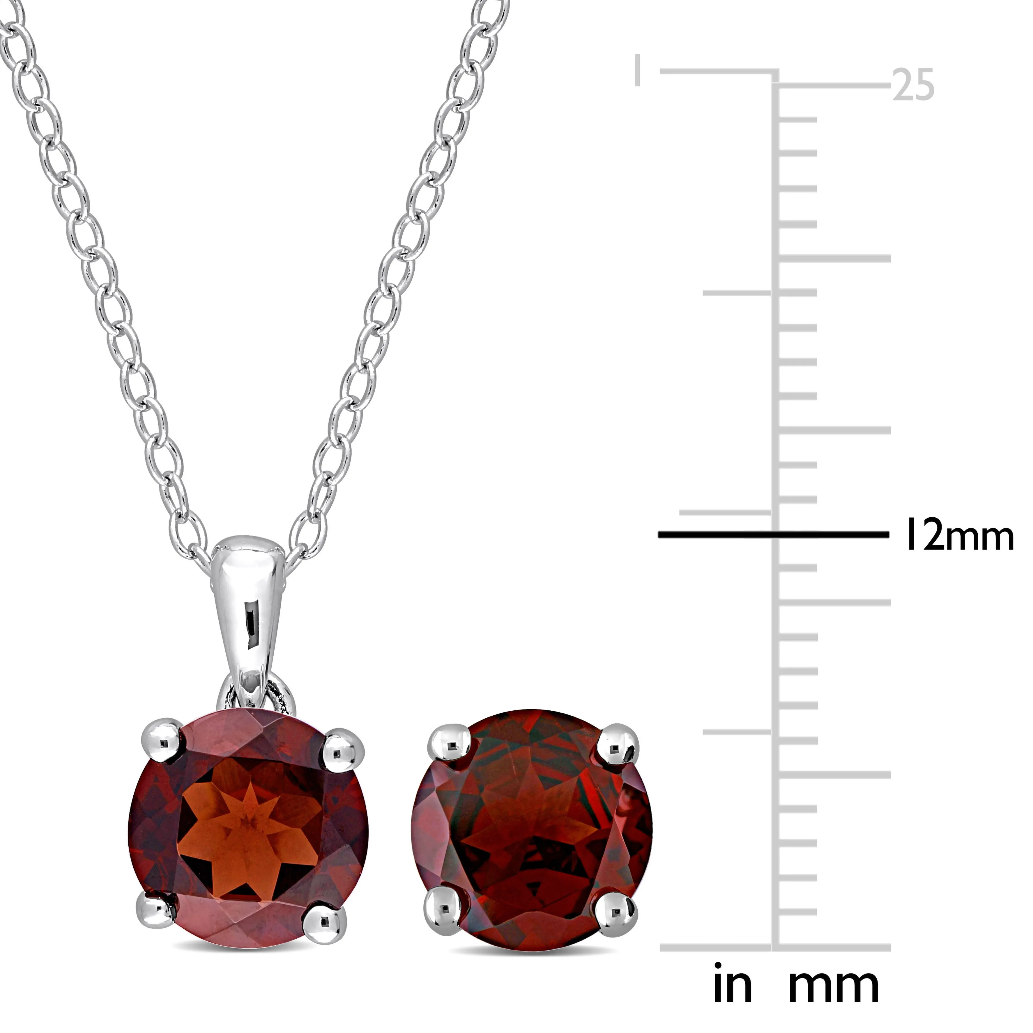 4 4/5 CT TGW Garnet Solitaire Stud Earring and Pendant with chain Set in Sterling Silver