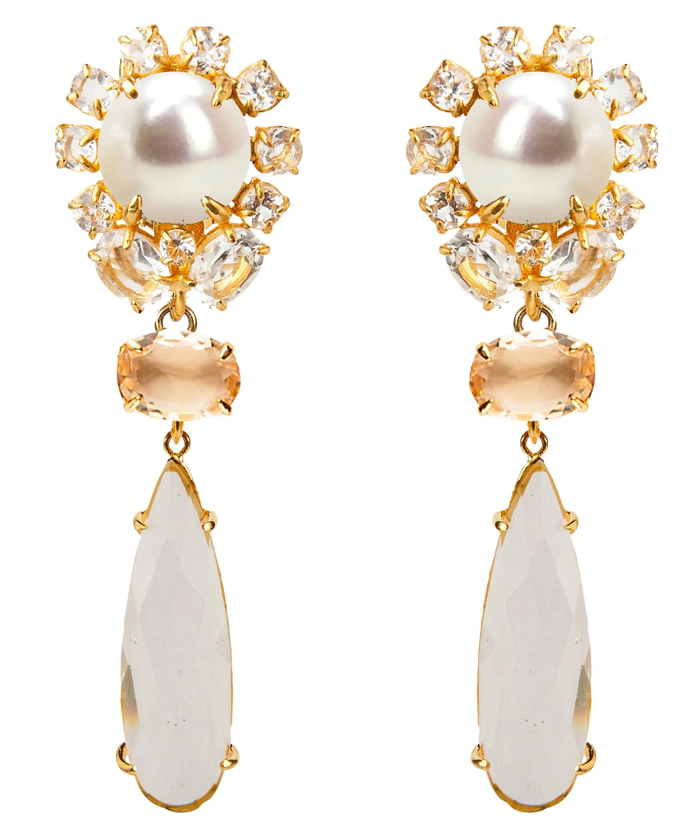 4-in-1 Pearl Lemon Quartz & Clear Quartz Earrings