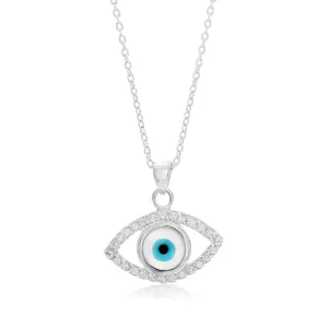 45cm Sterling Silver Zirconia Evil Eye Pendant on Sterling Silver Chain Shiels