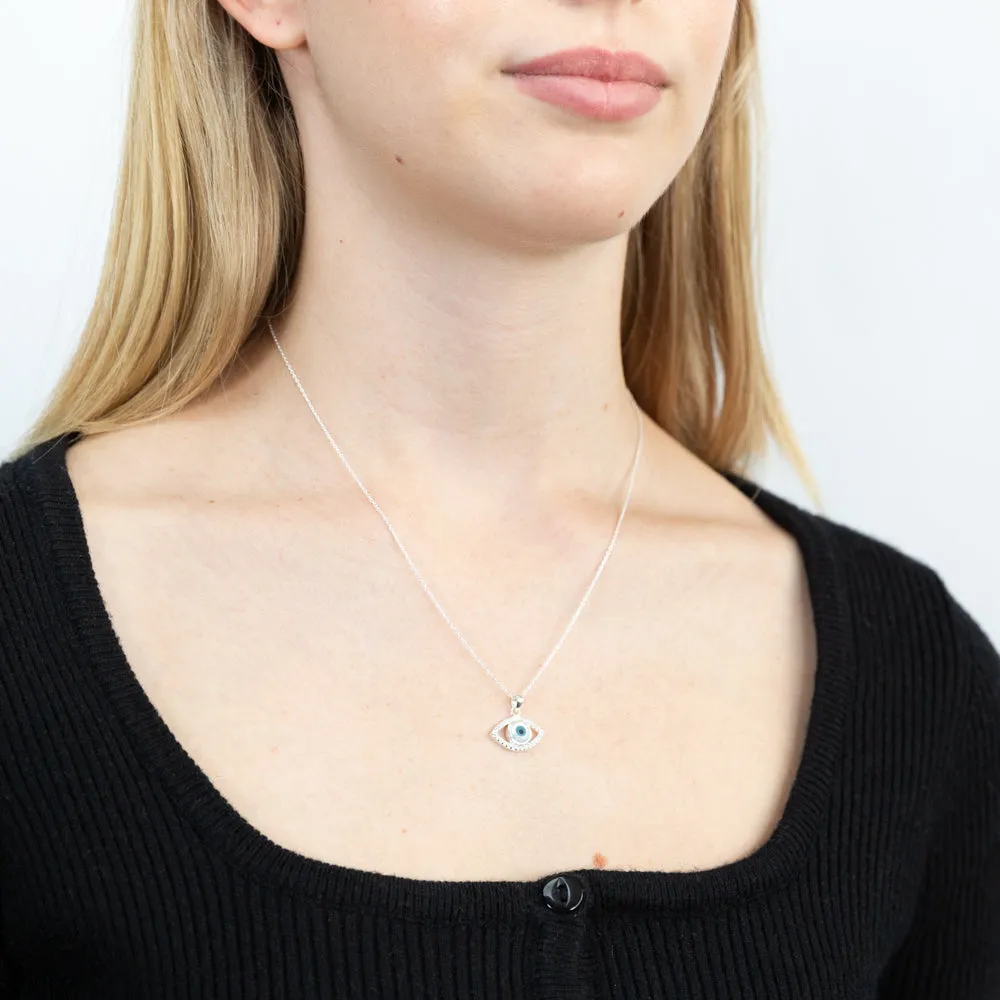 45cm Sterling Silver Zirconia Evil Eye Pendant on Sterling Silver Chain Shiels