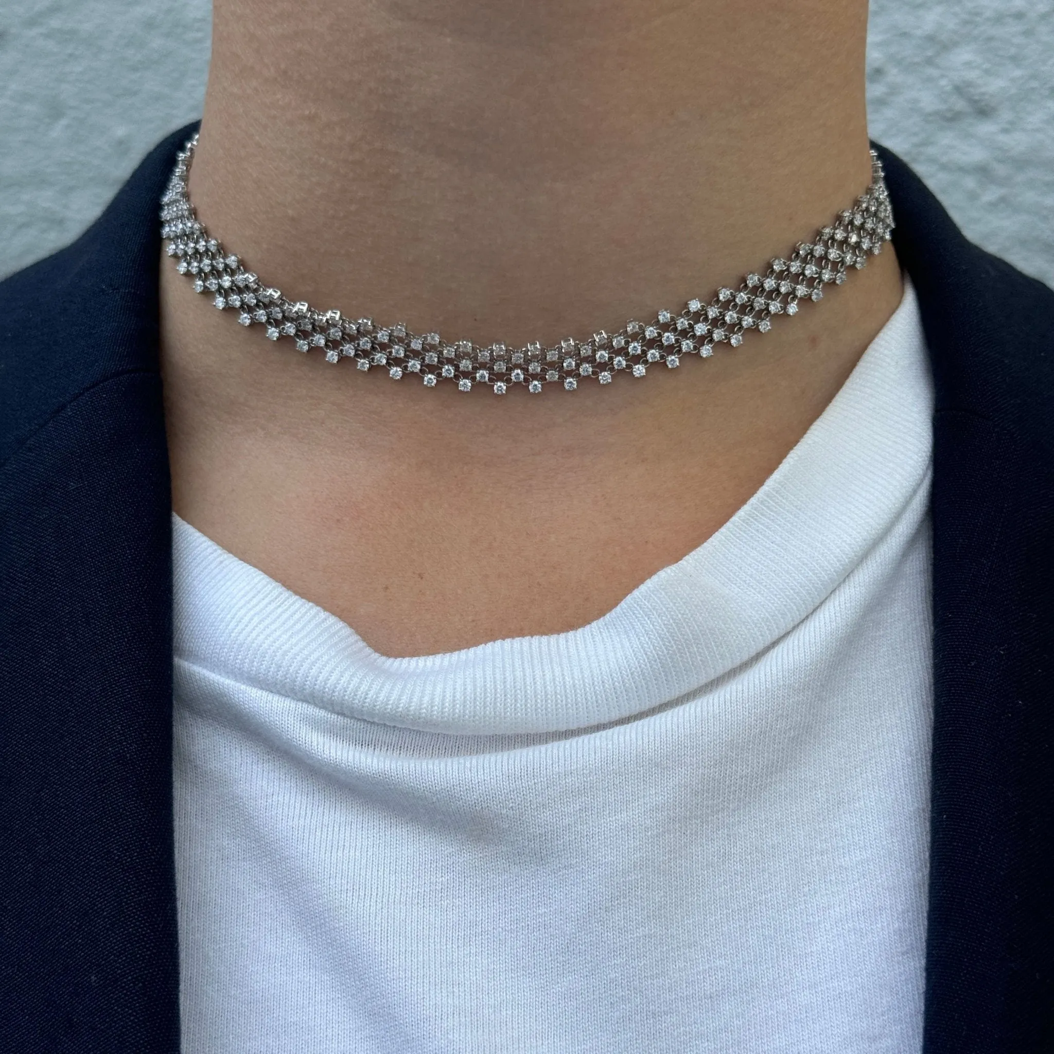 5ctw Diamond 18K White Gold Mesh Choker Necklace Croghans