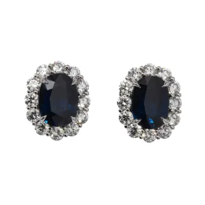 6.34ct Oval Sapphire & 2.64ct Diamond Cluster 18K Gold Earrings Croghans