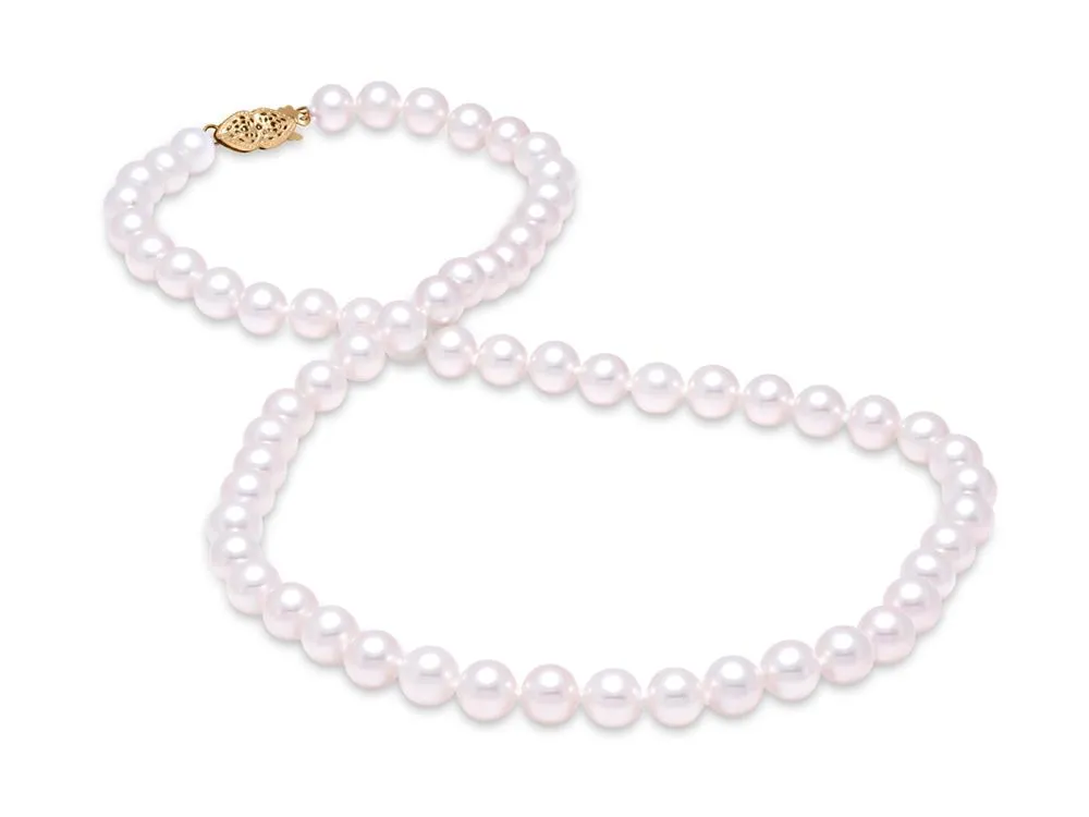 7-7.5mm Freshwater Pearl Strand 14K Gold Filigree Clasp Necklace Croghans