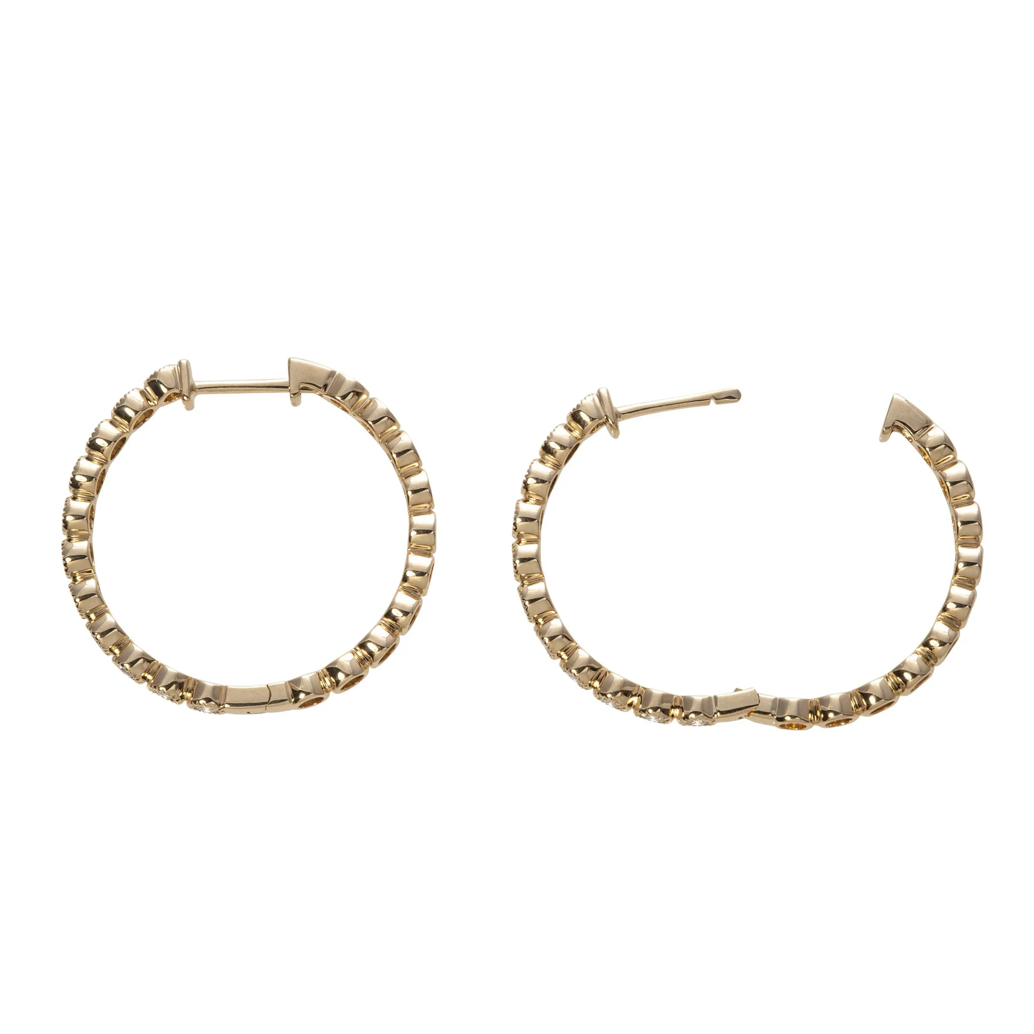 .70ctw Diamond Milgrain Bezel 14K Yellow Gold Hoop Earrings Croghans