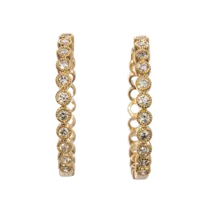 .70ctw Diamond Milgrain Bezel 14K Yellow Gold Hoop Earrings Croghans