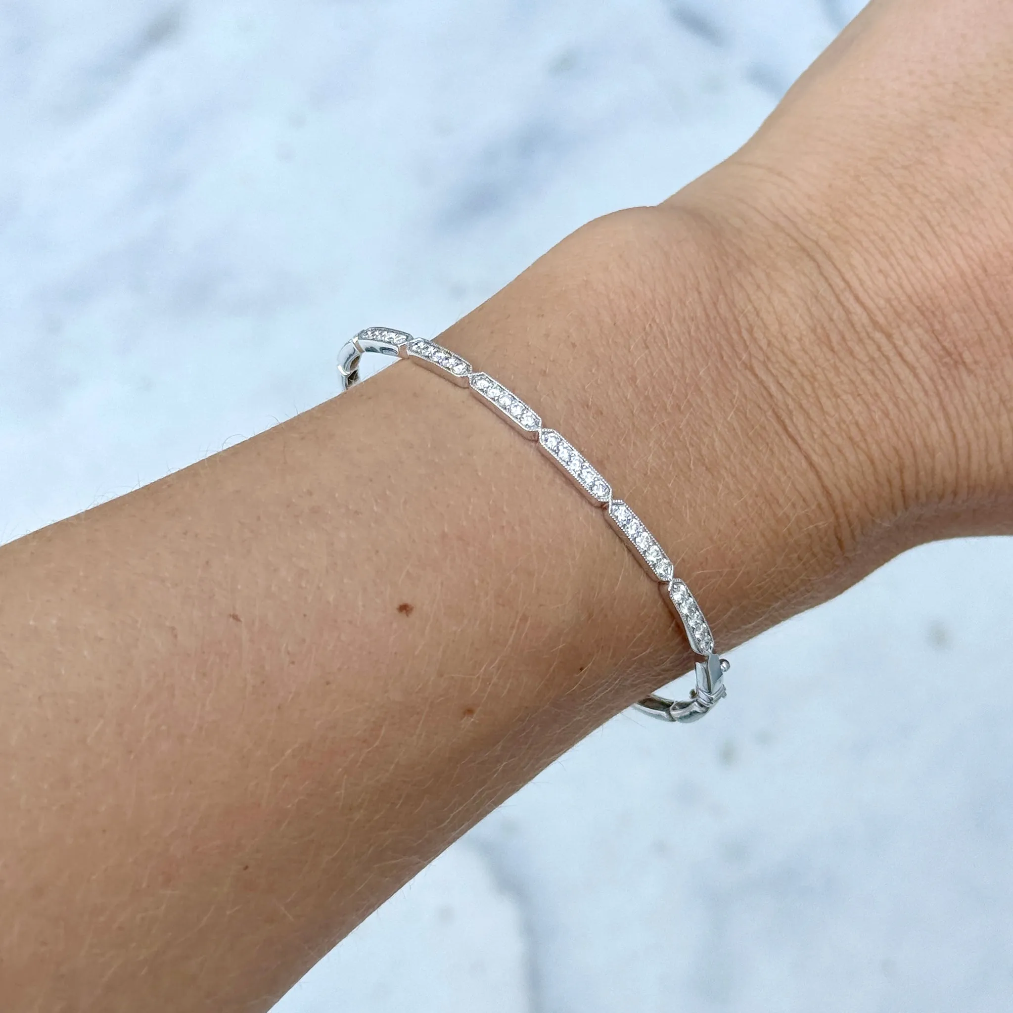 .70ctw Diamond Pav Milgrain 14K White Gold Bangle