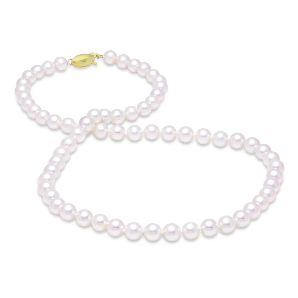 7.5-8mm Akoya Pearl Strand 14K Gold Fish Hook Clasp Necklace Croghans