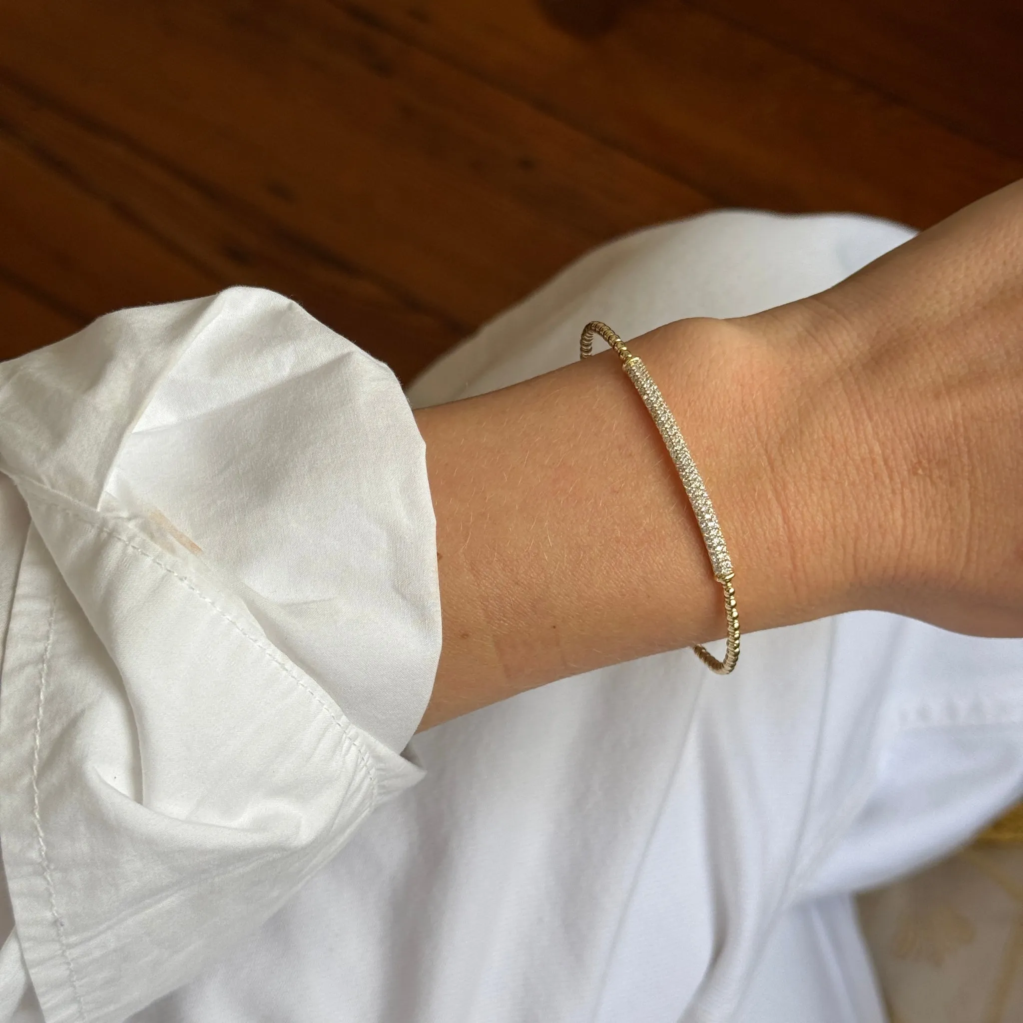 .75ctw Diamond Pav 14K Yellow Gold Beaded Flexible Bangle