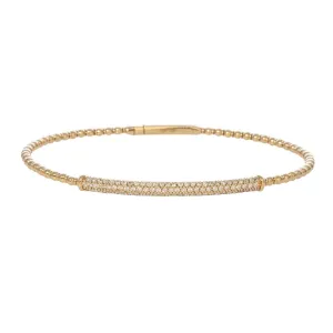.75ctw Diamond Pav 14K Yellow Gold Beaded Flexible Bangle