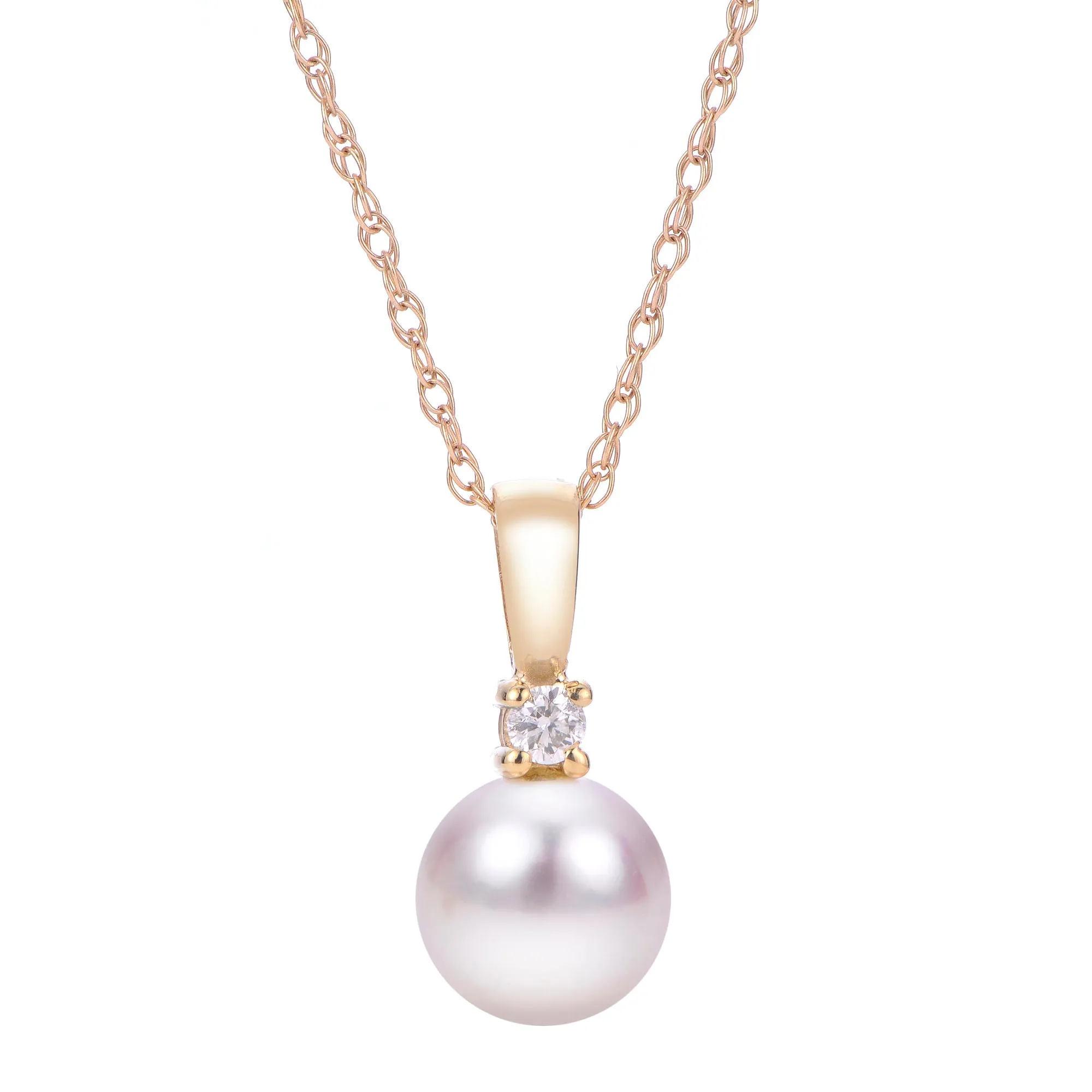7mm Akoya Pearl & Diamond 14K Yellow Gold Pendant Necklace Croghans