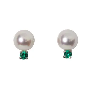 8mm Pearl & Emerald 14K White Gold Stud Earrings Croghans