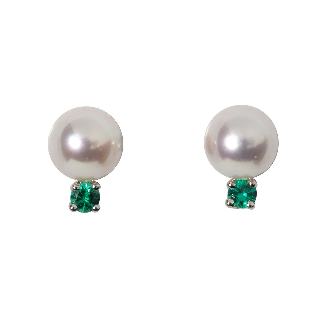 8mm Pearl & Emerald 14K White Gold Stud Earrings Croghans