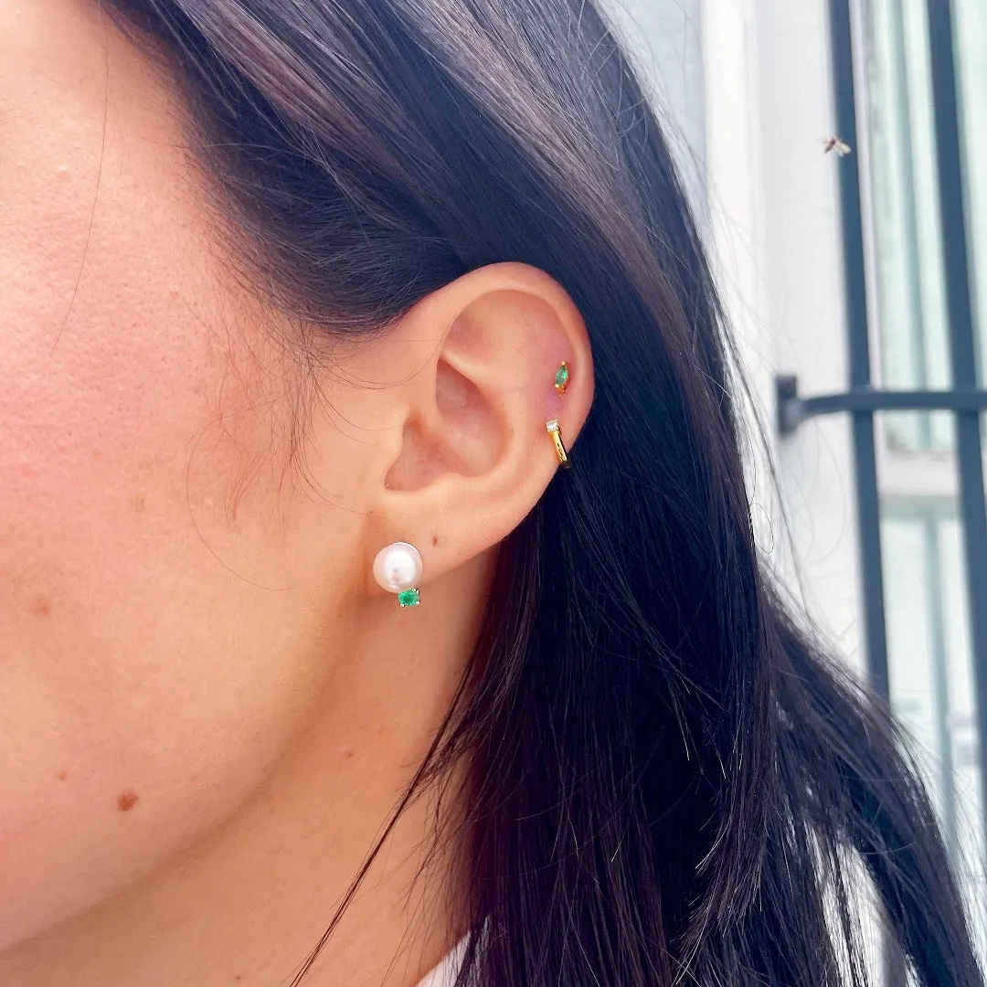 8mm Pearl & Emerald 14K White Gold Stud Earrings Croghans