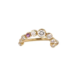 9 Stone 18K Gold Ring w. Diamonds & Sapphire