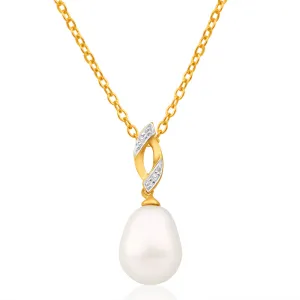 9ct Alluring Yellow Gold 9mm Freshwater Pearl and Diamond Pendant Shiels
