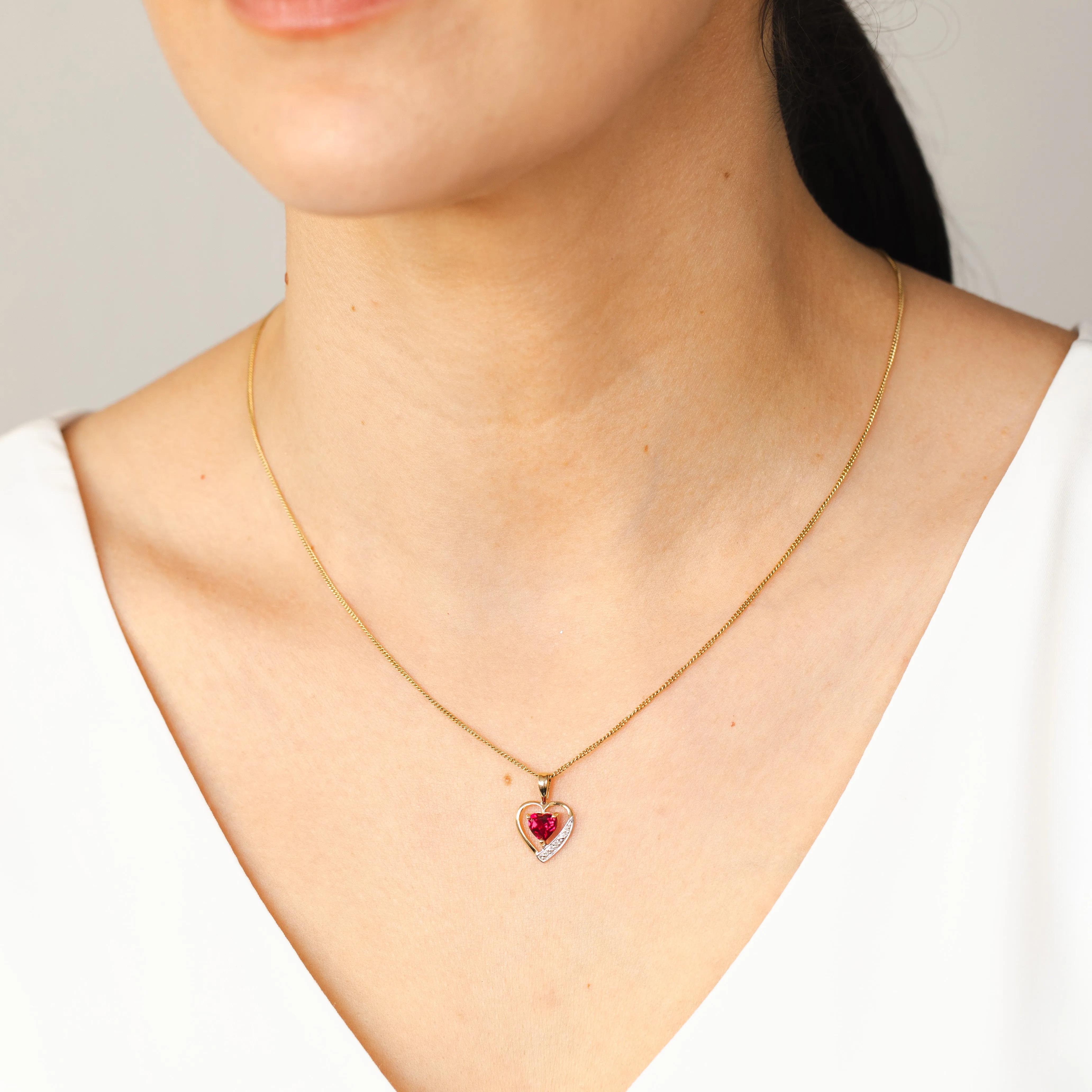 9ct Alluring Yellow Gold Created Ruby   Diamond Pendant Shiels